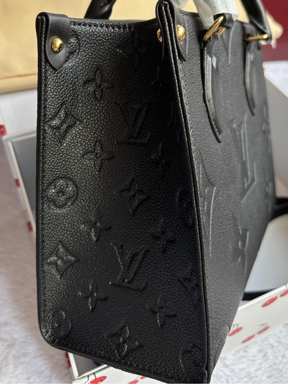 Black real leather Purse Tote with strap